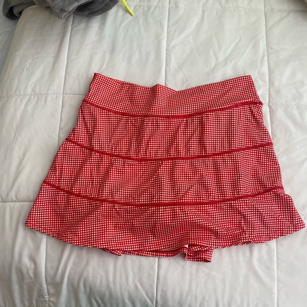 Altar'd State Red Checkered Mini Athletic Skirt